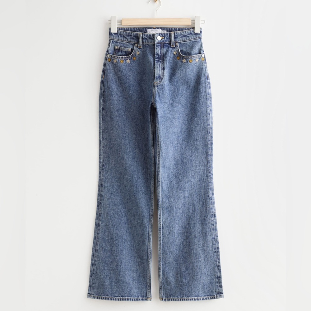 LAST CHANCE | & Other Stories Flared Crop Jeans with Embroidered Floral Detail